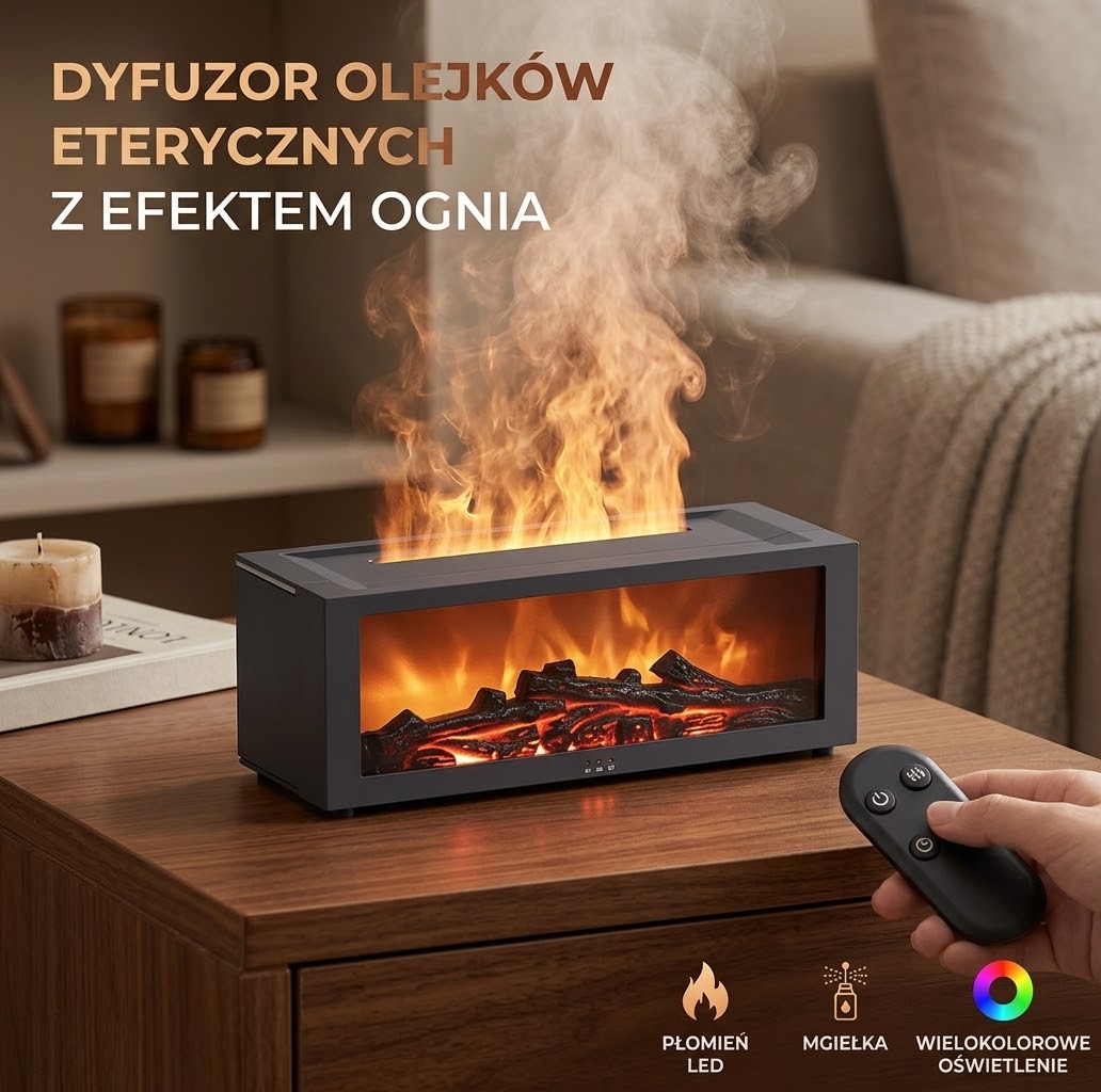 Retro Kominek - Nawilżacz Powietrza z Efektem Płomienia